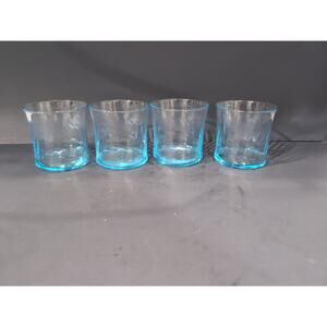 Wheaton Optical Tumbler Set, Ribbed Swirl Glasses, Vtg Blue Drinkware, Set‎ Of 4